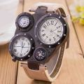 Men Chic Dual Movement Quartz Waterproof Outdoor Thermometer Compass Wrist Watch. 