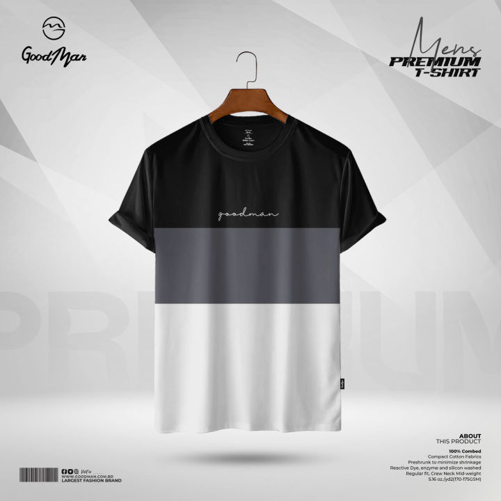 GoodMan Premium Quality Black Color Cotton Short Sleeve T Shirt for Men.