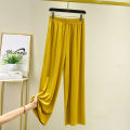 Ladies Fashionable New Ice Silk Large Size Wide Leg Pants Casual Home Pants Solid Color Pajama Pants Pantalones. 