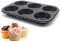 6 Round Non Stick Muffin and Mini Cupcake Mold - Black. 