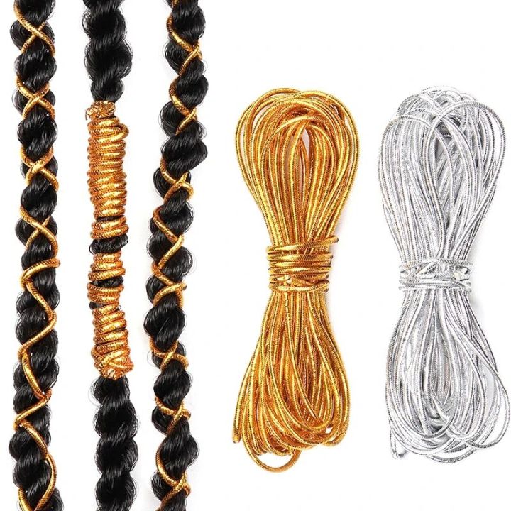 Dreadlock Braids Hair Accessories Silver Gold Braiding Hair Deco Styling Shimmer Stretchable African Braid Braided Elastic Cord