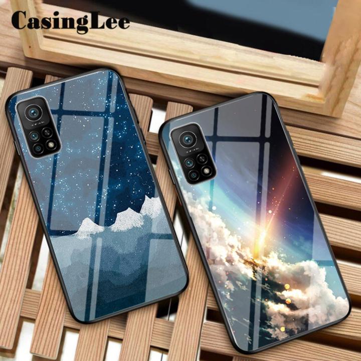 Casinglee For Mi 10T Pro Case Couple Starry Moon Glass Protector Phone Cover Meteor Start for Xiaomi Mi 10T Pro Glass Cover Case