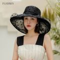 New Ladies Elegant Flower Church Hats Summer Large Wide Brim Fedora Hat For Women Organza Hat Beach Sun Kentucky Derby Hat.