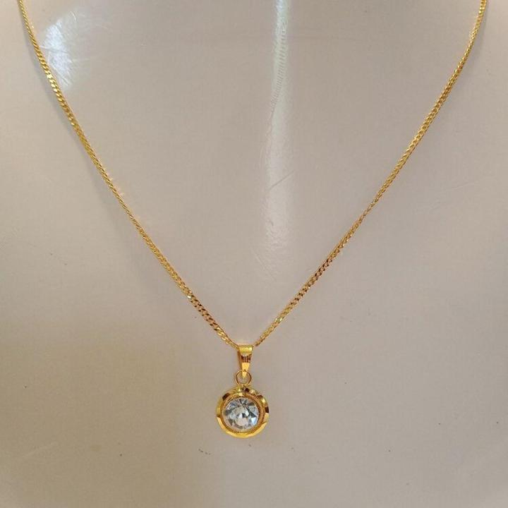 Gold plated white stone locket with chain for women- L254