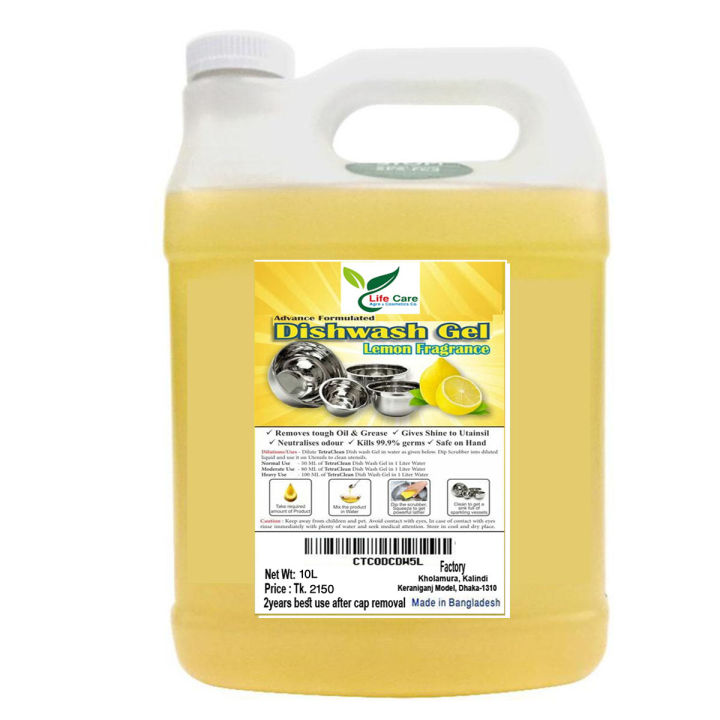 Life Care Dishwash Gel Lemon Fragrance - 10 Litre