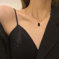 Korean Fashion Black Square Shell Pendant Necklace for Women Vintage Jewelry for Women Valentines Day Gift Collares Para Mujer. 