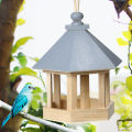 Wooden Bird Feeder Bird House with Roof Garden Decoration of Hexagon Shape Bird Nest Home Decoration, Yard Decoration, Large Capacity Wild Bird Feed Dispenser.