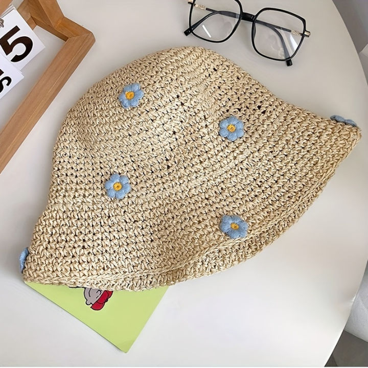 Cute%20Rustic%20Straw%20Sun%20Hat%20With%20Blue%20Floral%20Accents,%20Wide%20Brim%20Beach%20Hat%20For%20Women,%20Summer%20UV%20Protection,%20Fashionable%20Floppy%20Hat%20For%20Seaside%20&%20Outdoor%20Activities%20-%20Image%206