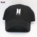 Black BTS Embroidery Back Side BTS Logo Curved Baseball Cap For Men And Women. 