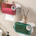 Wall Mount Bathroom Tissue Punch-Free Phone Rack Case Toilet Paper Holder Waterproof Shelf Black. 