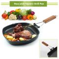 Steak Frying Pan Cast Iron Steak Grill Pans Non-Stick Frying Pan Wooden Handle Folding for Kitchen Fry Cooking Steak. 
