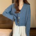 Avocado Green Knitted Cardigan for Women Loose and Lazy Style V Collar Long Sleeve Sweater Coat Japanese College Shawl Outer Match.