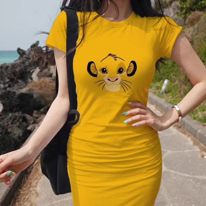 Elegant Dresses for Women 2024 Top Slim Fit the Lion Kingtight Women's Dress Casual Disney Cartoon Fashion Print Lion King