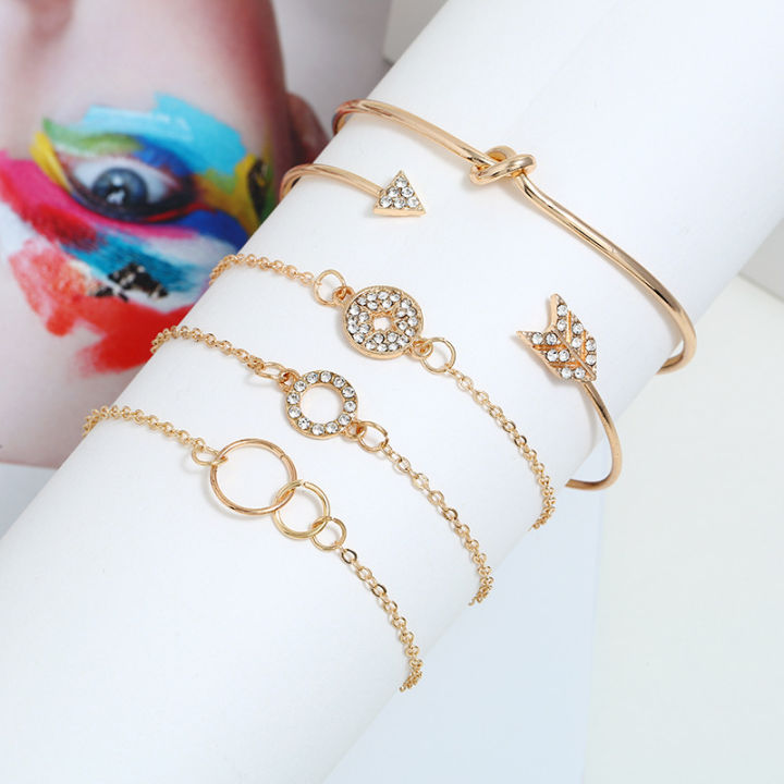 Fashionable Golden Color Stone Bracelet 5 Pcs/set Bracelet Set For Girls