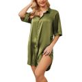Chic Satin Nightgown with 3/4 Sleeves – Button Down Boyfriend Style. 