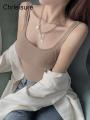CHRLEISURE Summer Crop Top Women Seamless Square Collar Wide Straps Tank Top Knitted Striped Camisole Solid Corset Top Female. 