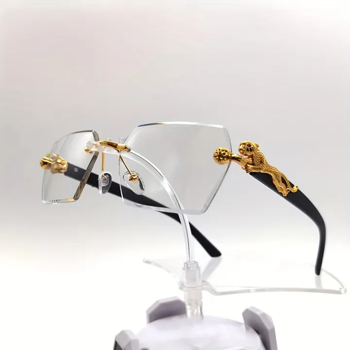 Trendy%20Vintage%20Rimless%20Polygonal%20Faceted%20Lens%20Sunglasses,%20With%20Leopard%20Design%20Temples,%20For%20Men%20Women%20Party%20Vacation%20Travel%20Driving%20Fishing%20Decors%20Photo%20Props%20-%20Image%203
