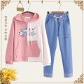 Junior High School Girls Hoodie Denim Pants Suit20Autumn College Style Girl Loose Middle School Student Leisure Suit Female. 