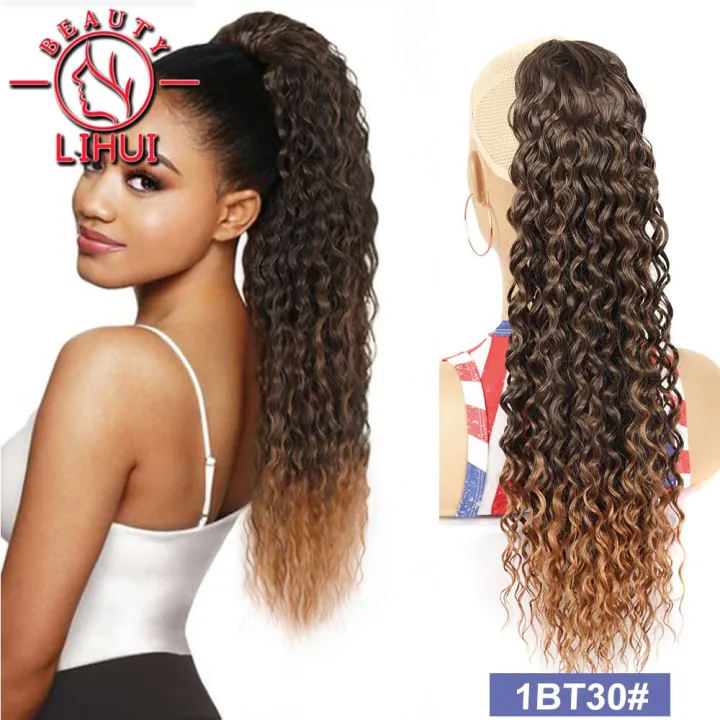 Curly%20Ponytail%20Extensions%20Clip%20in%20Synthetic%20Drawstring%20Ponytail%20Wig%20Long%20Water%20Wave%20Afro%20Pony%20Tail%20Women%20Hairpiece%20False%2022INCH%20-%20Image%202