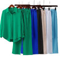 women clothing ladies loose stretch crease long sleeve shirt wide leg pants casual sets women's 2 piece set. 