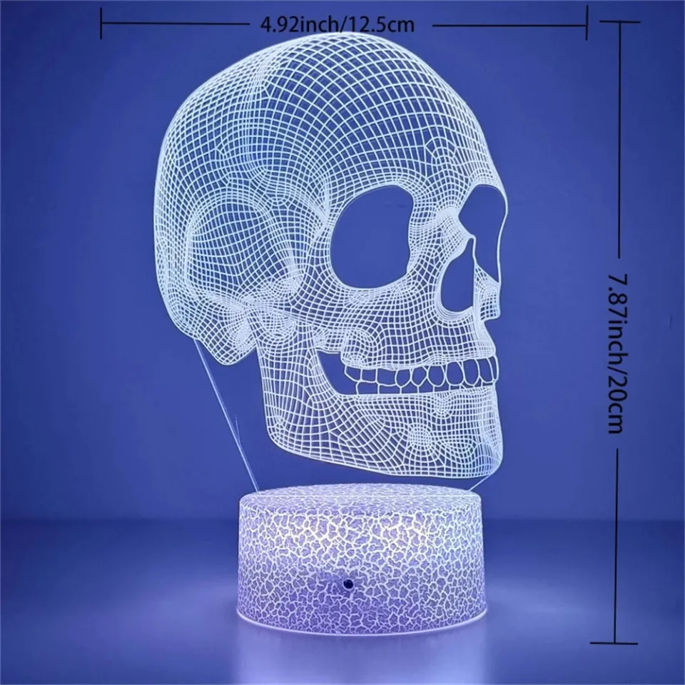 Halloween Skeleton Skull-z LED Table Lamp – USB Powered, Non-Slip Wood Base, Compact 5.1" Shade For Bedside Or Desk