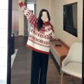 Christmas Red Sweater Women's Autumn and Winter New Popular Retro Loose Soft Glutinous Western Style Knitted Top.