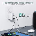 Lencent USB Charger Plug 4-Port USB Universal Travel Adaptor Plug 22W/5V 4.4A Wall Charger with Singapore/USA/EU/AUS Worldwide Travel Charger Adapter Multi Plug. 
