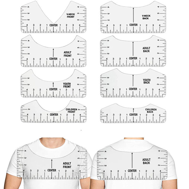 8 Pcs T-shirt Ruler Guide V Neck Alignment Tool To Center Designs Measurement