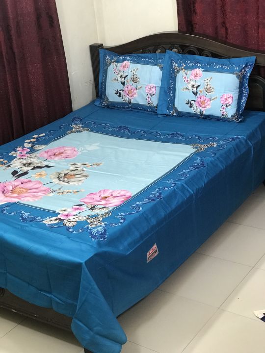 King Size (7x8 ft) Cotton Fabric Multicolor Bedsheet with two Pillow Covers  for Home Decoration