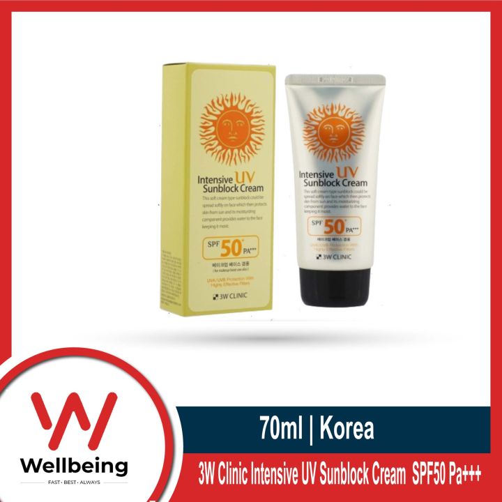 3W Clinic Intensive UV Sunblock Cream SPF50 Pa+++ 70ml | For Make up Base Use Also