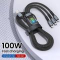 3 In 1 100W USB Type C Fast Charging Cable For iPhone Xiaomi Poco Huawei Samsung Micro USB Type C Multi Port Charging Wire.