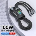 3 In 1 100W USB Type C Fast Charging Cable For iPhone Xiaomi Poco Huawei Samsung Micro USB Type C Multi Port Charging Wire.