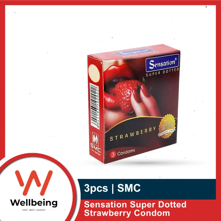 Sensation Strawberry Flavor Super Dotted Condoms for Men 3pcs