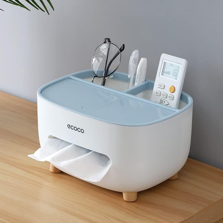 Tissue Box Cover Holder with Storage, Napkin Tissue Box, Multi-Function Tissue Box ABS Material Storage Organizer Caddy for Bathroom, Bedroom and Office