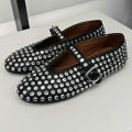 Rhinestone Flat Mary Jane Shoes Luxury Designer Mule Shoes Pumps Women Black Fashion Casual Round Head Rivet Flat Shoes Women House Foocus.