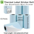 3 Rolls, Size: 57mm X 30mm, Self-Adhesive Inkless Waterproof Blue Color Thermal Sticker Paper Roll  - Perfect For Mini Printer, Portable Printer, Printer Mini, Label Printer, Model C9, PT 210, 230,X5, X6,C22 Etc.. 