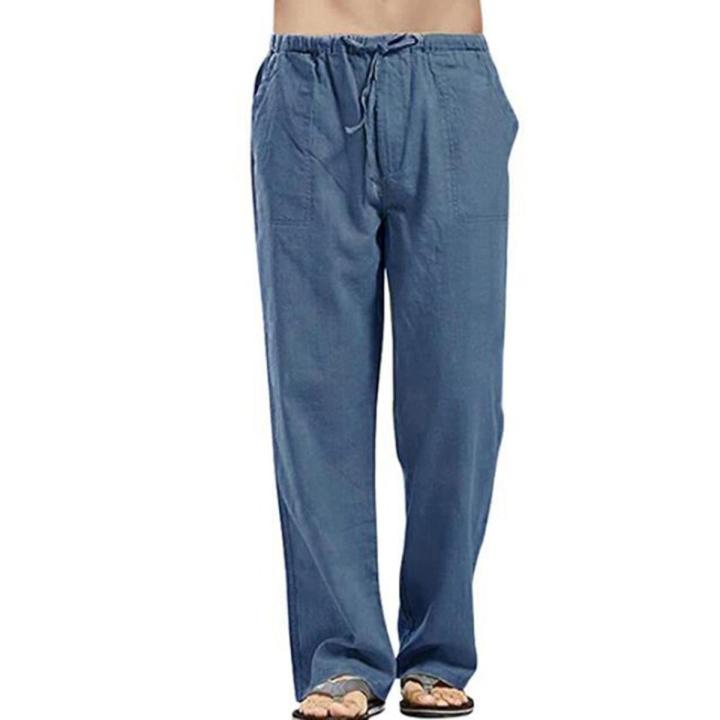Fashion Streetwear Linen Pants Men Summer Thin Solid Loose Linen Trousers Male Plus Size Breathable Basic Casual Wide Leg Pants