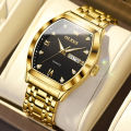 Olevs 5528 Stainless Steel Waterproof Casual Fashionable Classic Wrist Watch For Men- Golden & Black. 