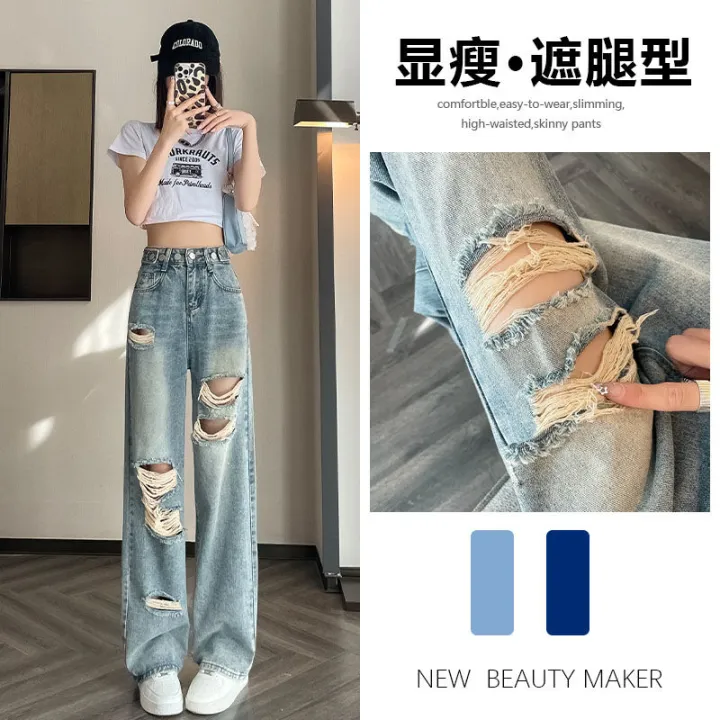 Ripped%20Jeans%20for%20Women%20Summer2023New%20Thin%20Slim%20Fit%20Loose%20High%20Waist%20Wide%20Leg%20Straight%20Pants%20-%20Image%202