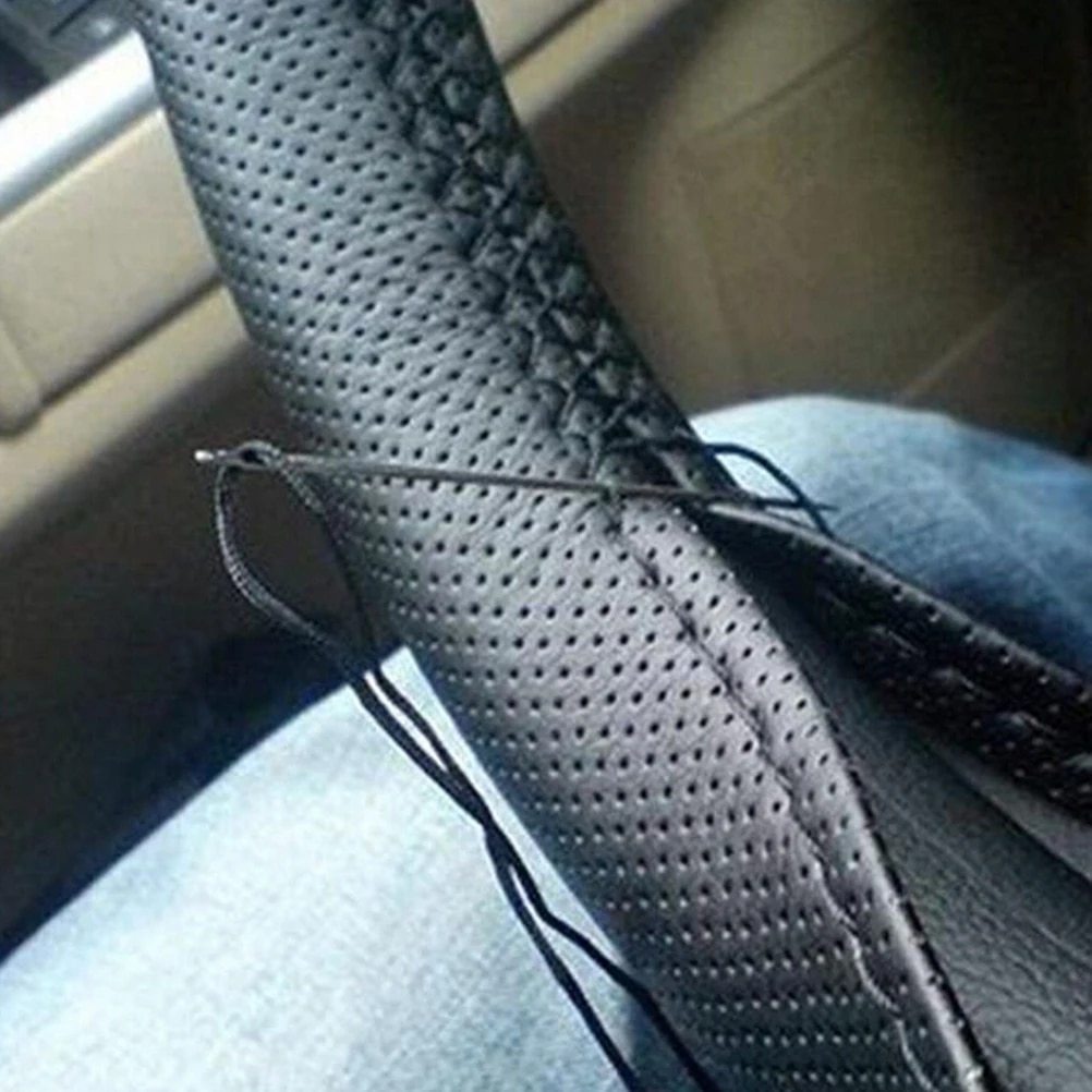 【Lejia】37-38cm Car Truck Steering Wheel Cover With Thread Black
