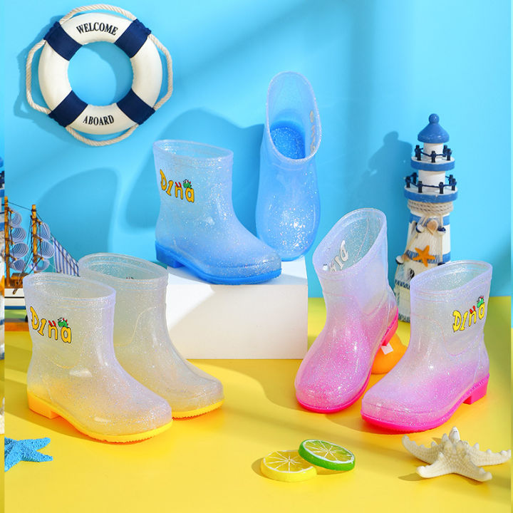 Children's rain boots, men's and women's non-slip, lightweight, four-season water shoes, crystal slippers, fully transparent water boots, toddler baby rain boots