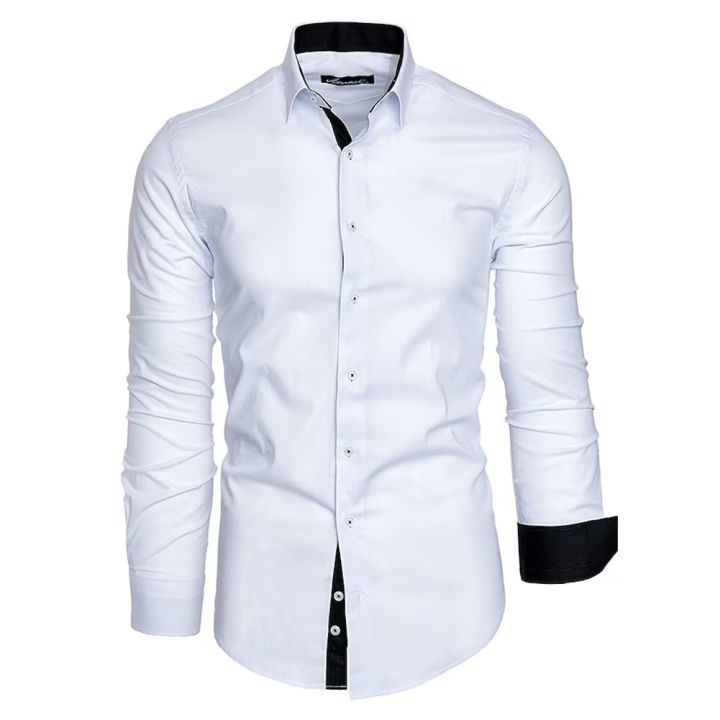 Casual%20Men's%20Long%20Sleeve%20Shirts%20Contrast%20Color%20Single%20Breasted%20Lapel%20Collar%20Shirt%20And%20Blouse%20Tops%20Slim%20Shirt%20For%20Men%20-%20Image%204
