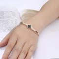 Steel Bangle Rose Leaf Clover Charm Opened Cuff Bangle Bracelet.