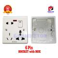 6 Pin Socket With Box (16A-220V) Multi Function Universal 3Pin 2Pin Combine Socket. 