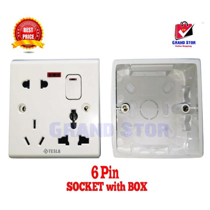 6 Pin Socket With Box (16A-220V) Multi Function Universal 3Pin 2Pin Combine Socket