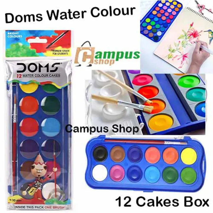 Doms Water Colour cakes 12 Colors Box for WaterColor Painting