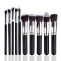Kabuki Brush Set of 10 Pcs - Black and Silver. 