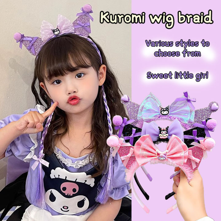 Sanrio Kuromi Headband Raw Edge Bow Hair Accessory Sweet Cartoon Headdress ANLAN