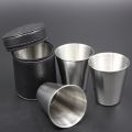4 Pcs Polished 70ML Mini Stainless Steel SGlass Cup Drinking Glasses With Leather Cover Bag Portable Set.