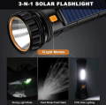 Solar Led Flashlight USB Rechargeable Flashlight Lanterna Outdoor Long-range Torch Multi-function Emergency Power Bank Hand Lamp. 